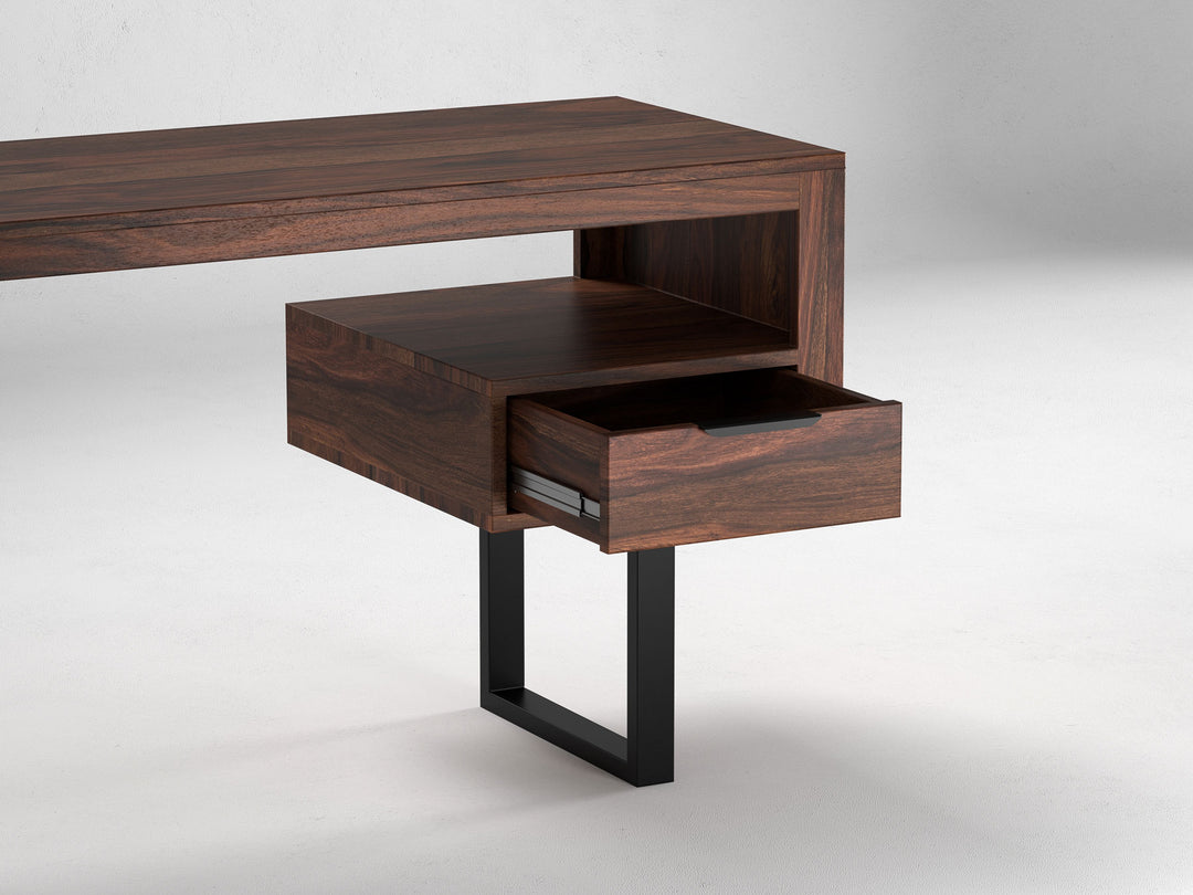 Desk, solid sheesham wood and steel, 1 drawer
