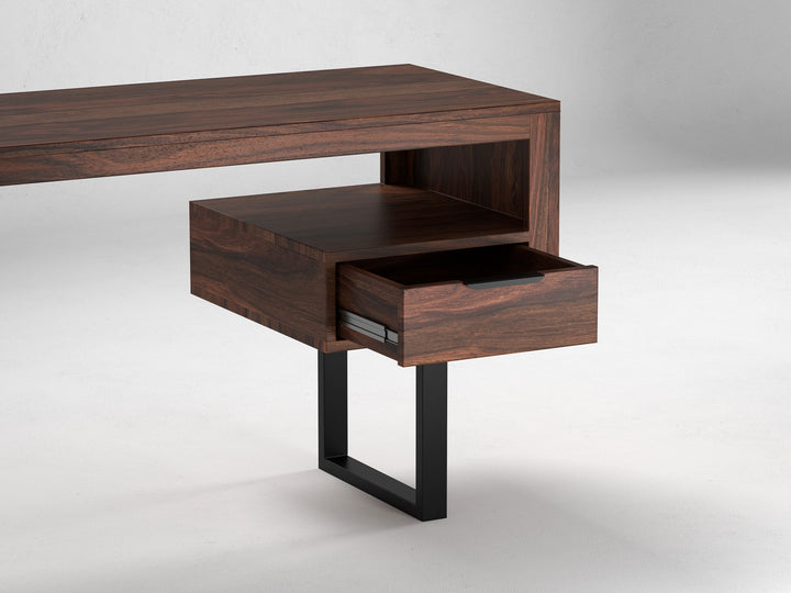 Desk, solid sheesham wood and steel, 1 drawer