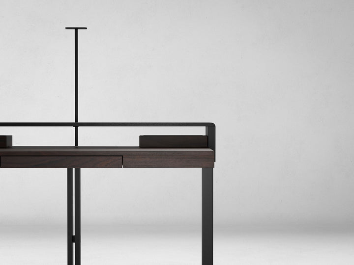 Desk, solid sheesham wood and steel, 1 drawer