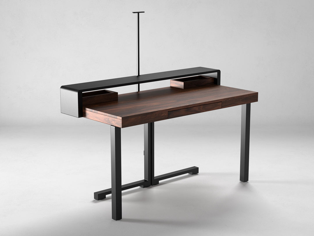 Desk, solid sheesham wood and steel, 1 drawer
