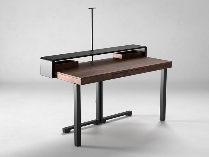 Desk, solid sheesham wood and steel, 1 drawer