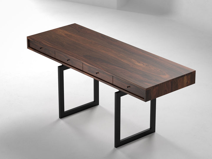 Desk, solid sheesham wood and steel, 4 drawers