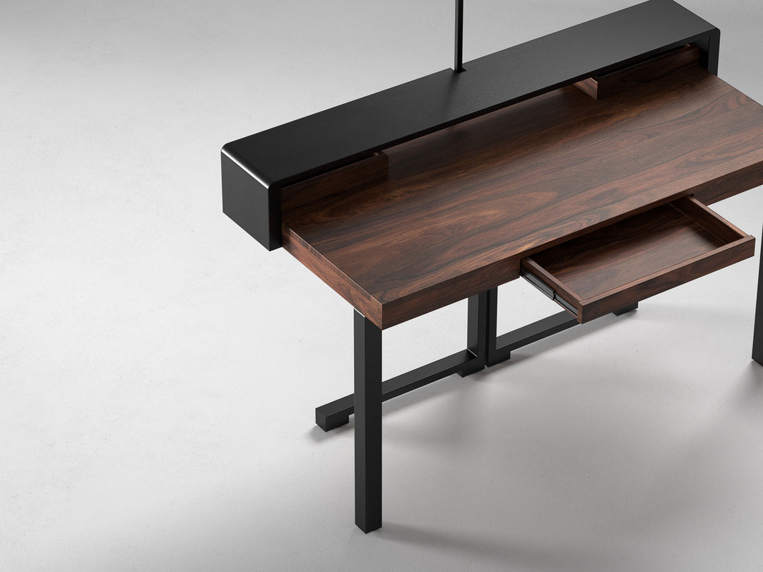 Desk, solid sheesham wood and steel, 1 drawer