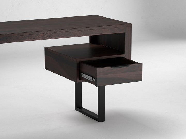 Desk, solid sheesham wood and steel, 1 drawer