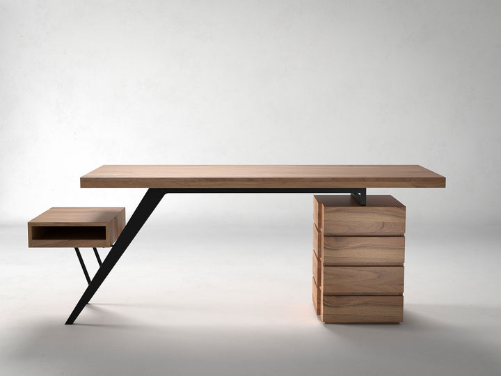 Desk, solid acacia wood and steel, 4 drawers