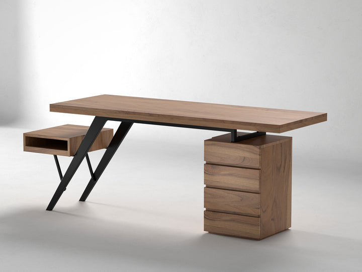Desk, solid acacia wood and steel, 4 drawers