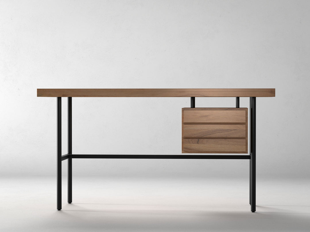 Desk, solid acacia wood and steel, 1 drawer