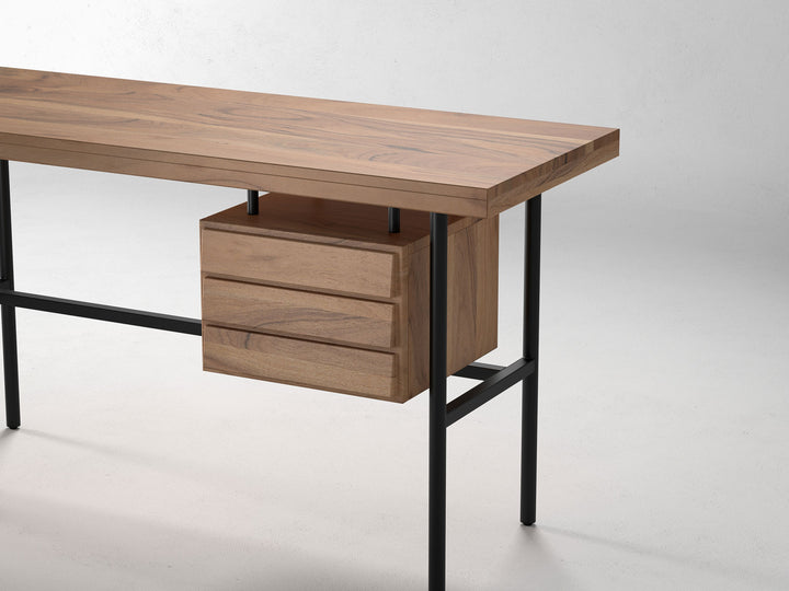 Desk, solid acacia wood and steel, 1 drawer