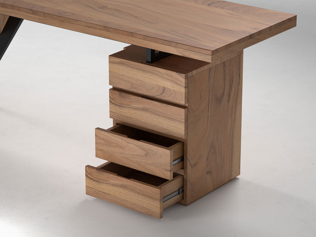 Desk, solid acacia wood and steel, 4 drawers