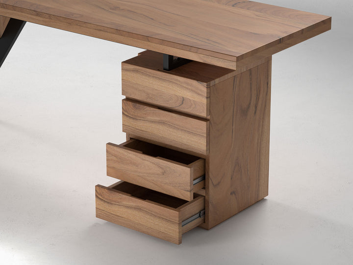 Desk, solid acacia wood and steel, 4 drawers