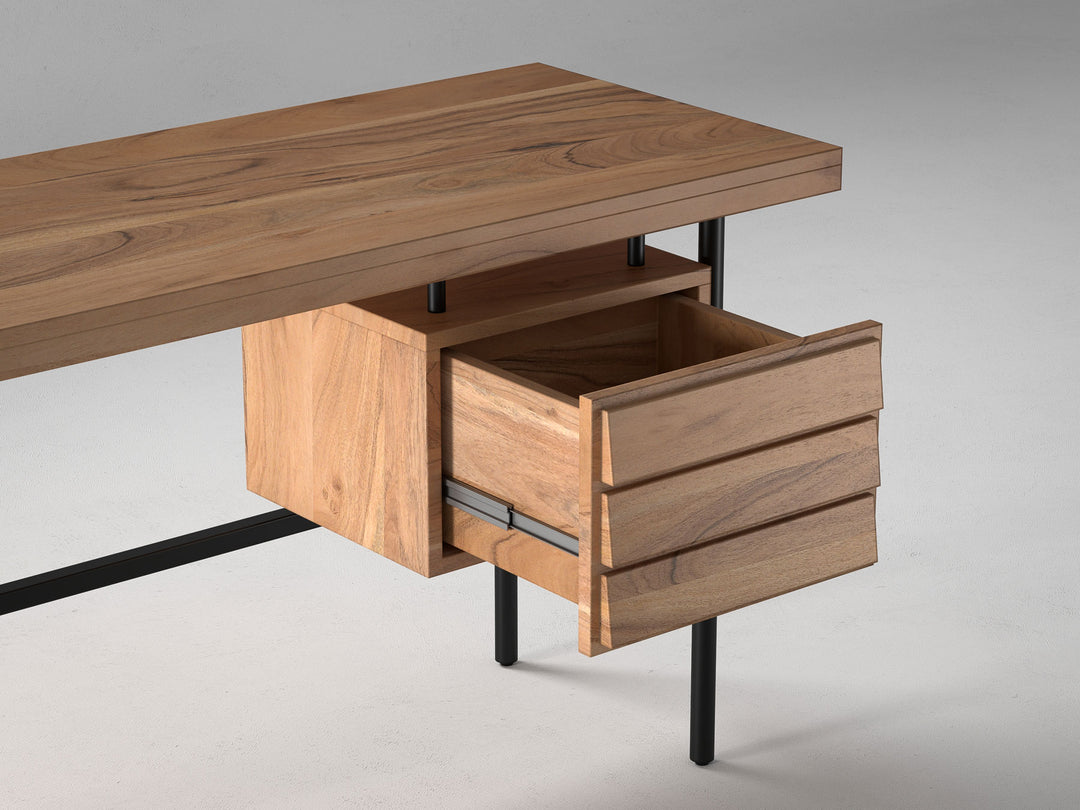 Desk, solid acacia wood and steel, 1 drawer
