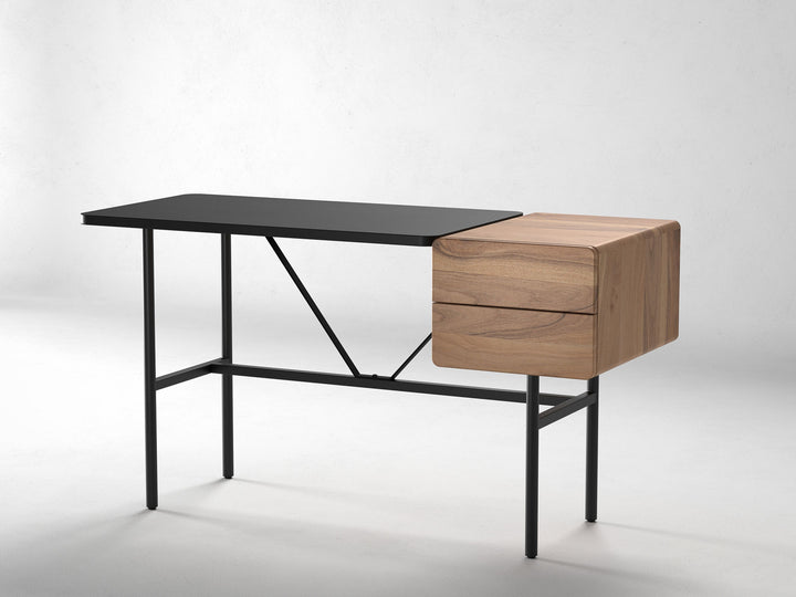 Desk, solid acacia wood and steel, 2 drawers