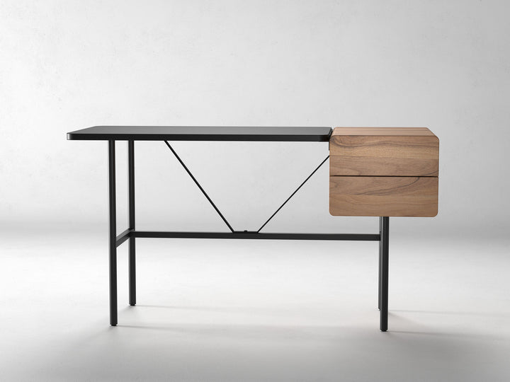 Desk, solid acacia wood and steel, 2 drawers