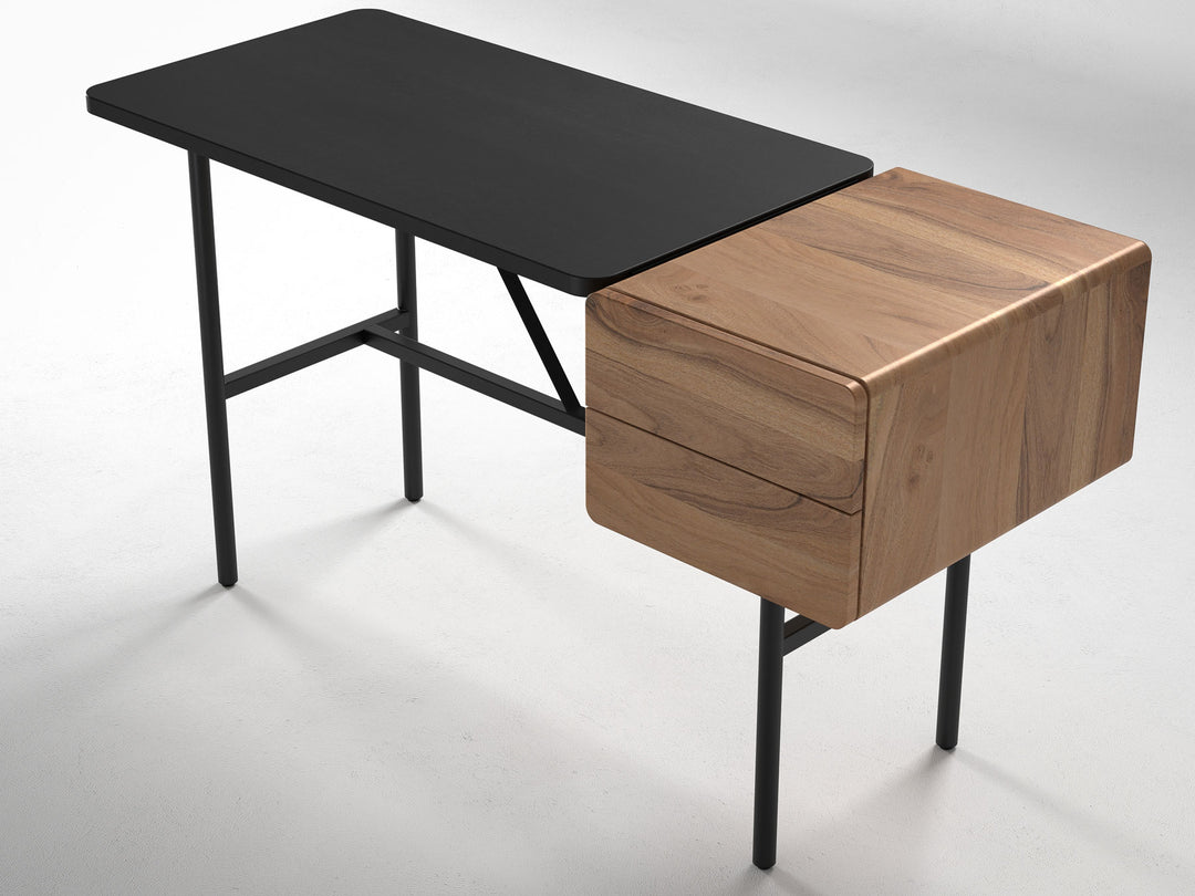 Desk, solid acacia wood and steel, 2 drawers