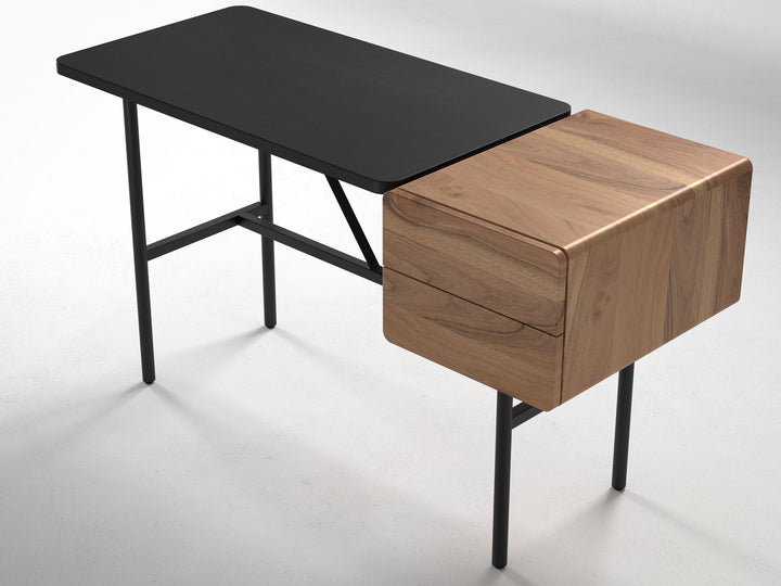 Desk, solid acacia wood and steel, 2 drawers