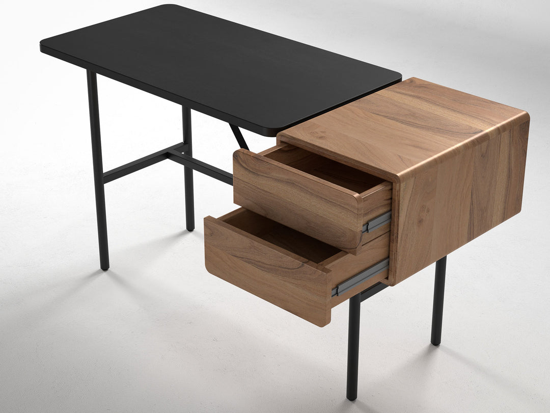 Desk, solid acacia wood and steel, 2 drawers