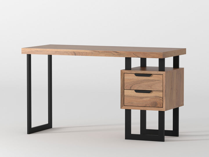 Desk with two drawers made of solid acacia wood and carbon steel