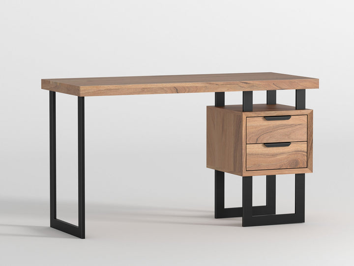 Desk with two drawers made of solid acacia wood and carbon steel