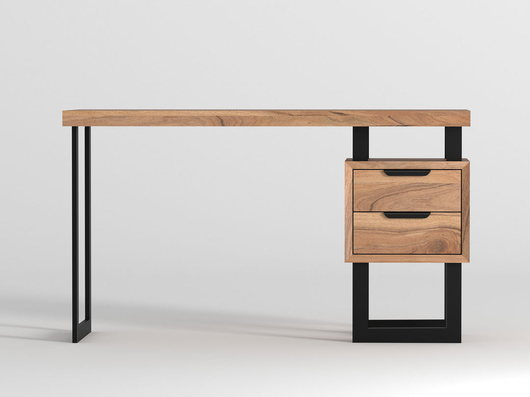 Desk with two drawers made of solid acacia wood and carbon steel