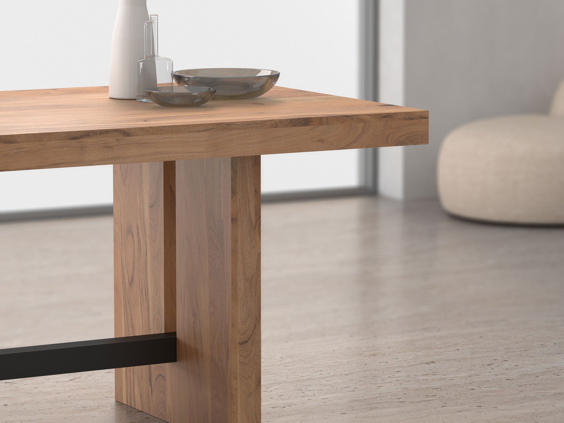 4 Seater dining table, solid acacia wood and steel – INMARWAR