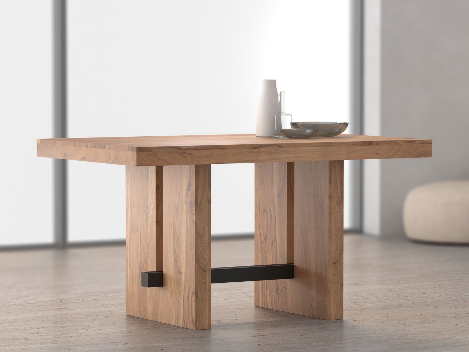 4 Seater dining table, solid acacia wood and steel – INMARWAR