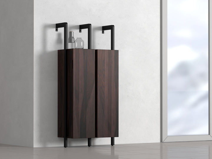 Shoe rack, solid sheesham wood and steel, 2 doors