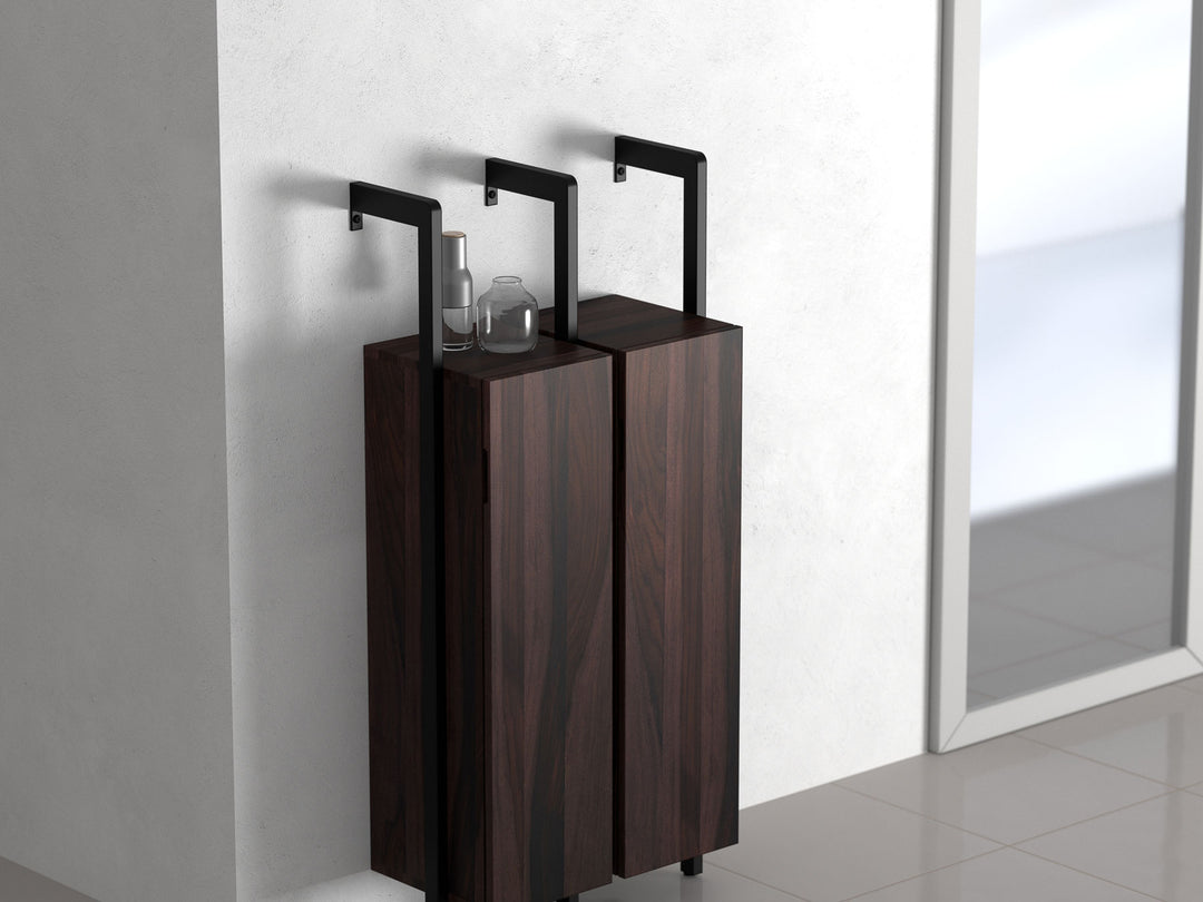 Shoe rack, solid sheesham wood and steel, 2 doors