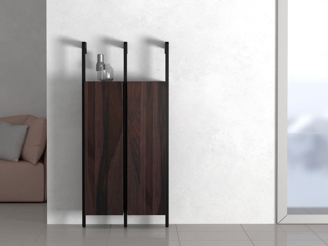 Shoe rack, solid sheesham wood and steel, 2 doors