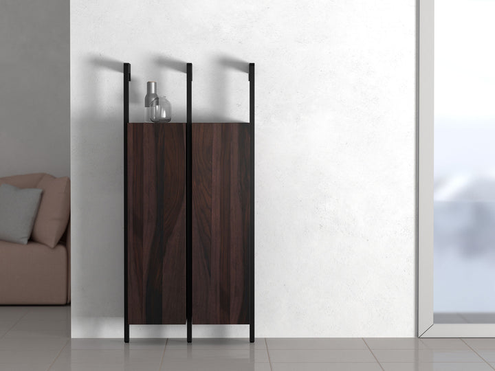 Shoe rack, solid sheesham wood and steel, 2 doors