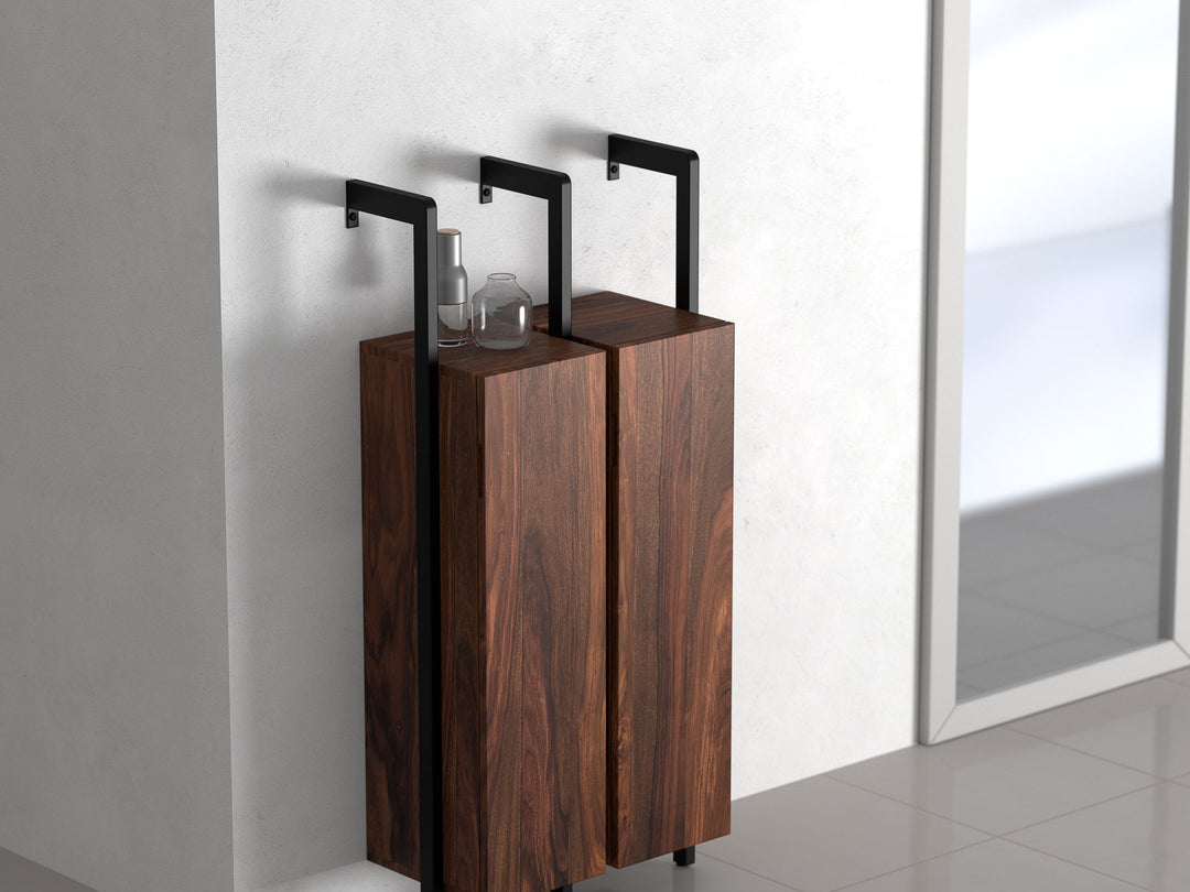 Shoe rack, solid sheesham wood and steel, 2 doors
