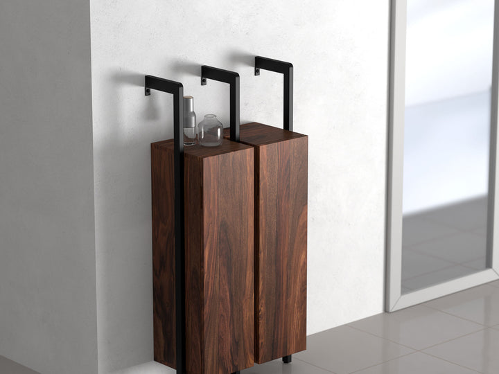 Shoe rack, solid sheesham wood and steel, 2 doors