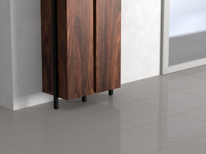 Shoe rack, solid sheesham wood and steel, 2 doors