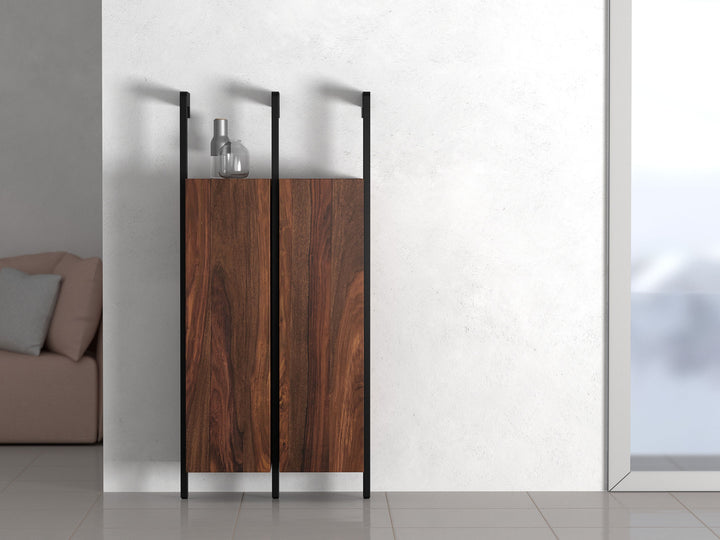 Shoe rack, solid sheesham wood and steel, 2 doors
