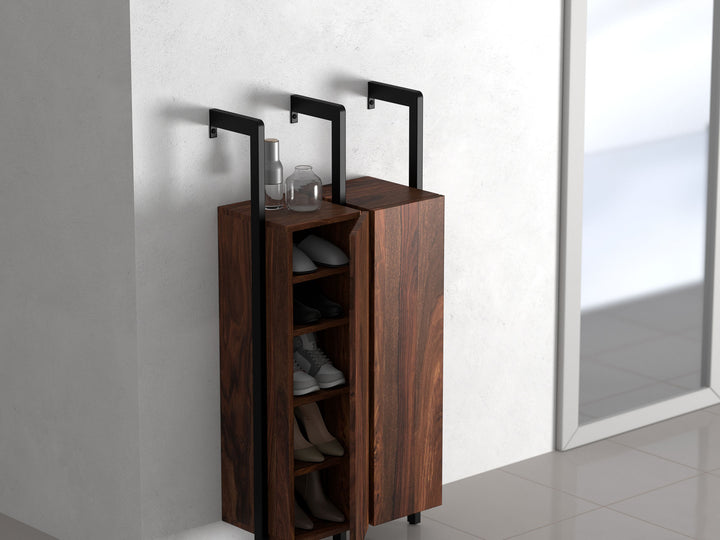 Shoe rack, solid sheesham wood and steel, 2 doors