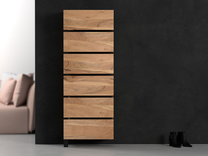 Shoe rack, solid acacia wood and steel, 6 doors