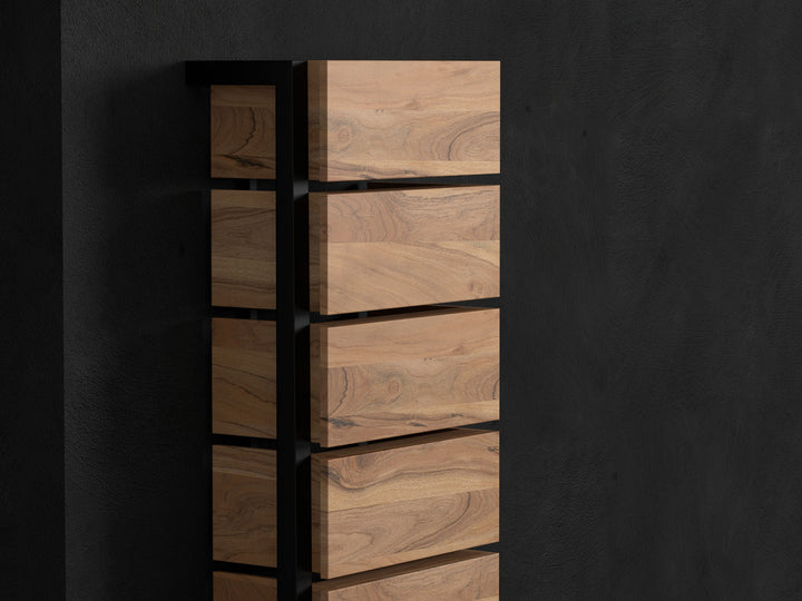 Shoe rack, solid acacia wood and steel, 6 doors
