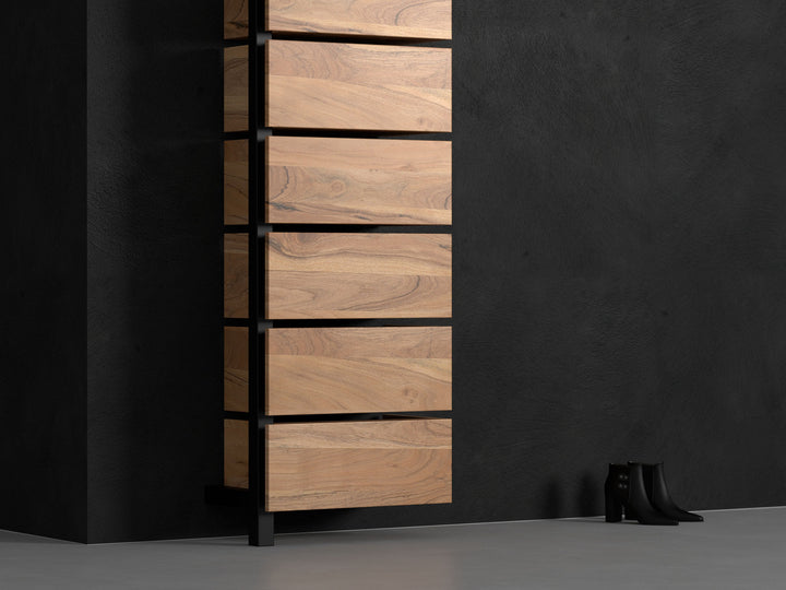 Shoe rack, solid acacia wood and steel, 6 doors