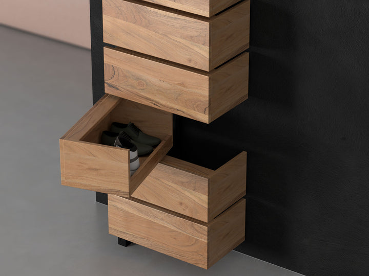 Shoe rack, solid acacia wood and steel, 6 doors
