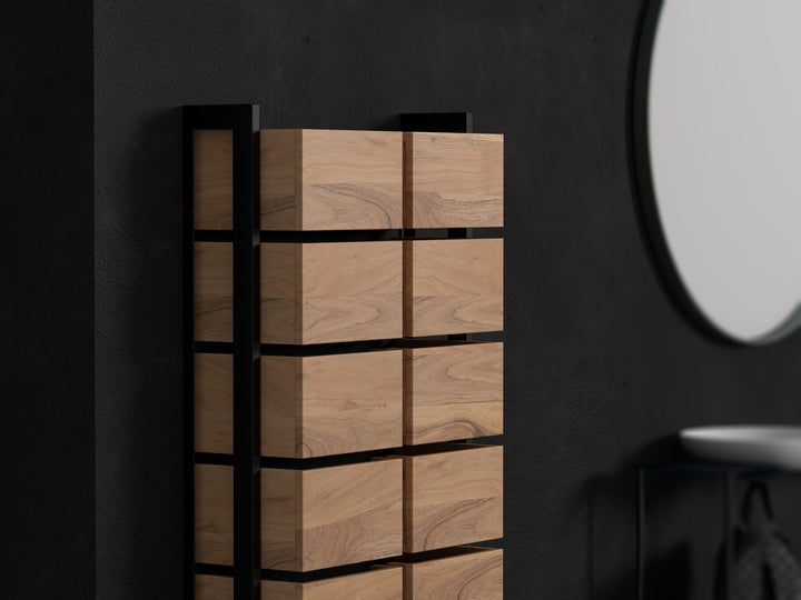 Shoe rack, solid acacia wood and steel, 10 doors