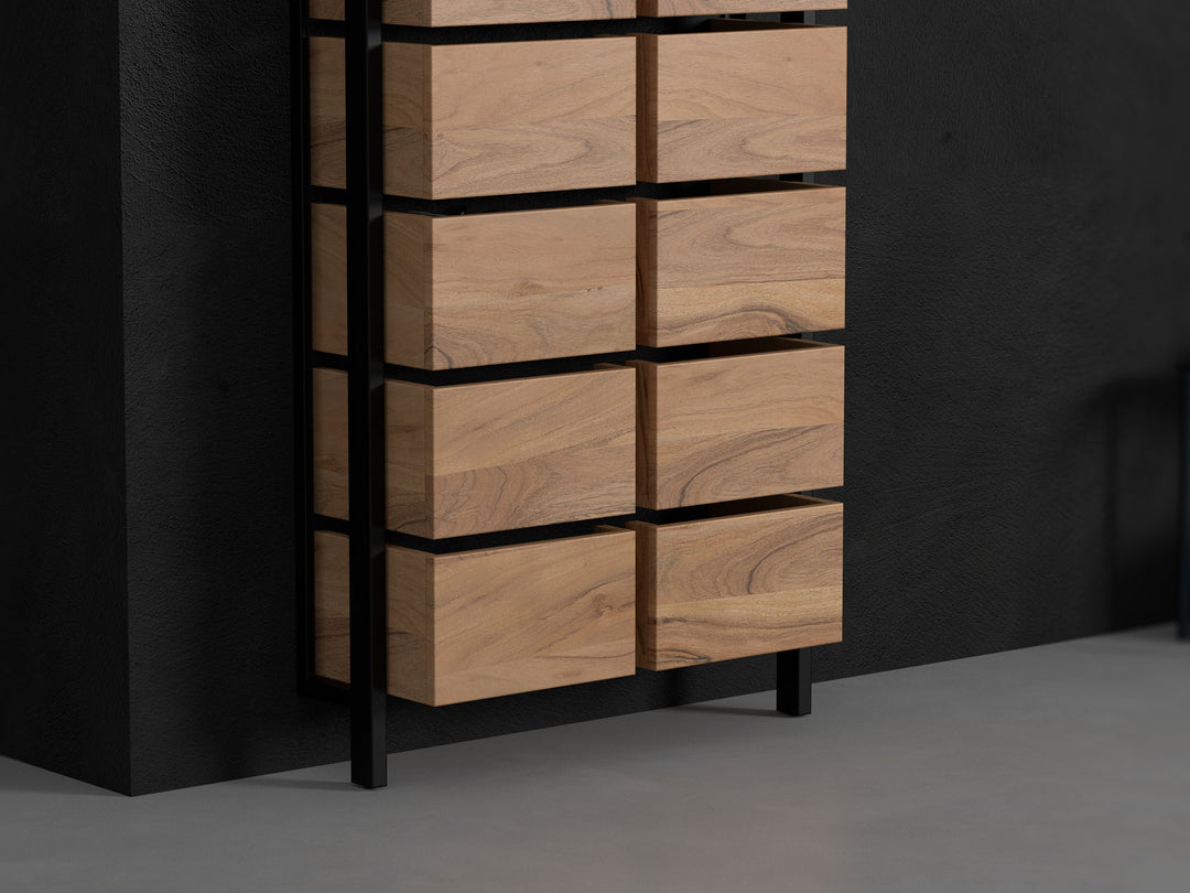 Shoe rack, solid acacia wood and steel, 10 doors