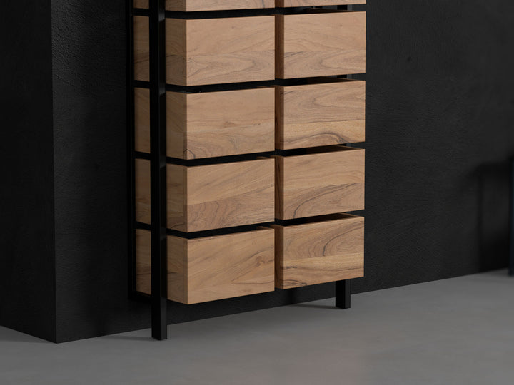 Shoe rack, solid acacia wood and steel, 10 doors