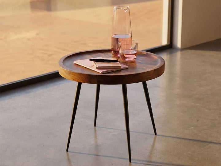 Side table, solid sheesham wood and steel