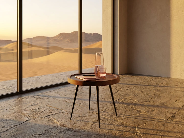 Side table, solid sheesham wood and steel