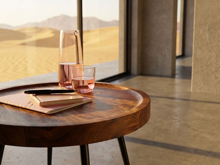 Side table, solid sheesham wood and steel