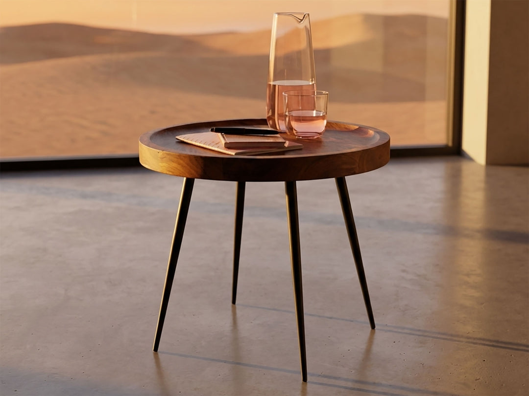 Side table, solid sheesham wood and steel