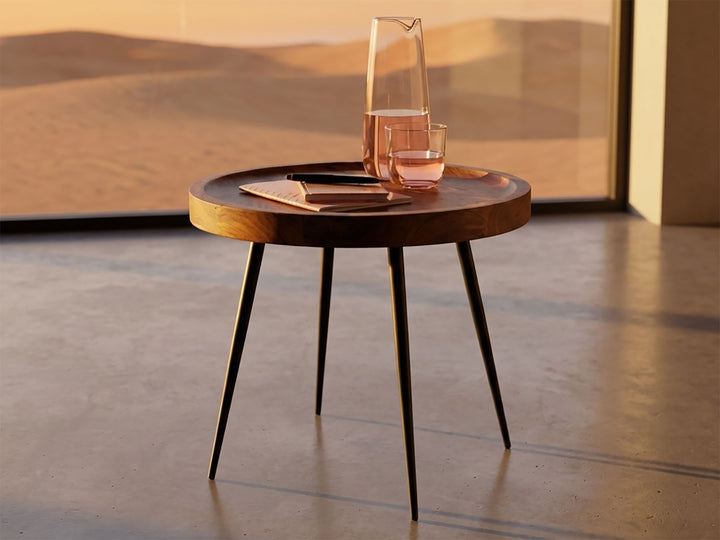 Side table, solid sheesham wood and steel