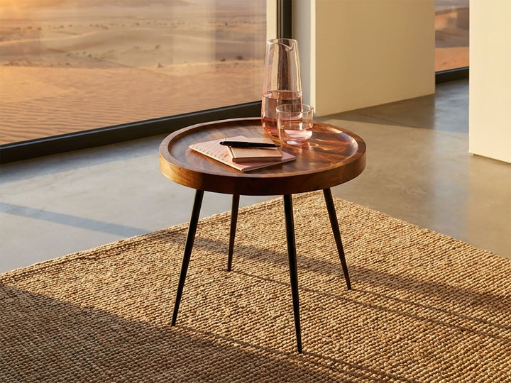 Side table, solid sheesham wood and steel