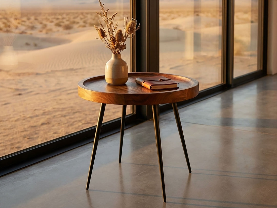 Side table, solid sheesham wood and steel