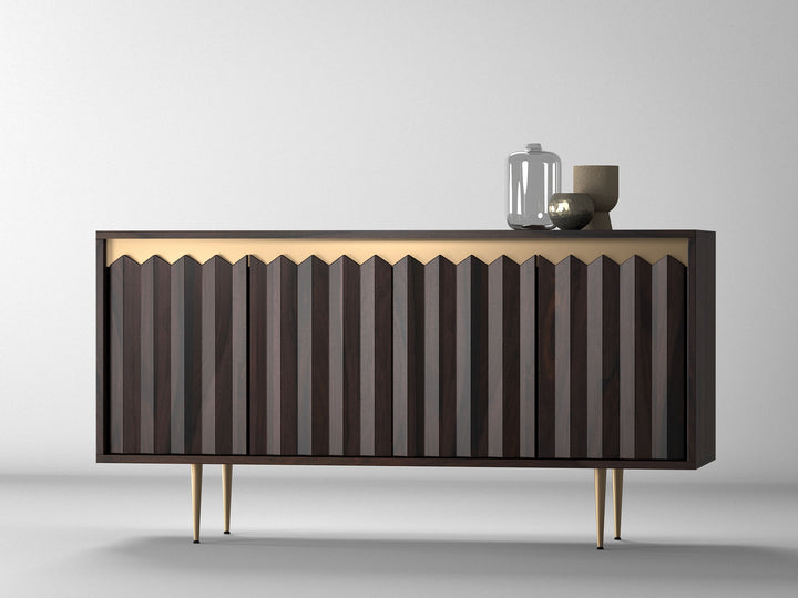 Sideboard, solid sheesham wood and steel, 4 doors