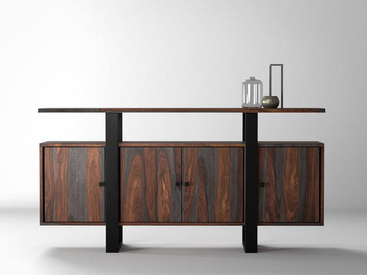 Sideboard, solid sheesham wood and steel, 4 doors